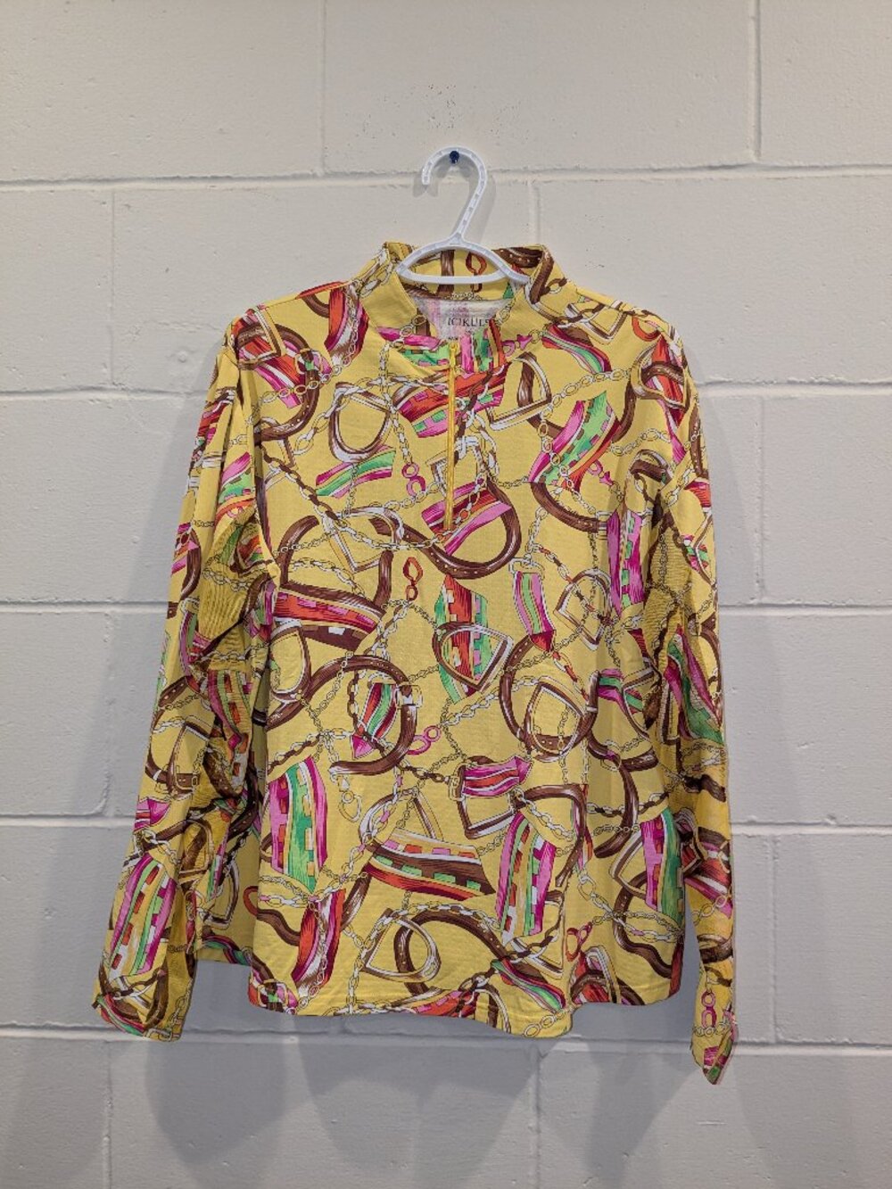 Icikuls 1/4 Zip Long Sleeve XXL Yellow Equestrian Chain Sun Shirt Golf Stretch